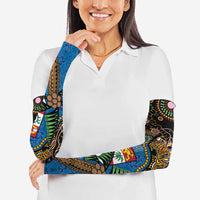 Fijian and Australian Culture Together Arm Sleeves Aboriginal Art and Tapa Motifs with Kangaroo and Palm Tree - Polynesian Pride