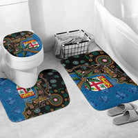 Fijian and Australian Culture Together Bathroom Set Aboriginal Art and Tapa Motifs with Kangaroo and Palm Tree - Polynesian Pride