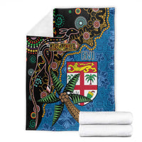Fijian and Australian Culture Together Blanket Aboriginal Art and Tapa Motifs with Kangaroo and Palm Tree - Polynesian Pride
