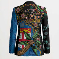 Fijian and Australian Culture Together Blazer Aboriginal Art and Tapa Motifs with Kangaroo and Palm Tree - Polynesian Pride