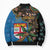 Fijian and Australian Culture Together Bomber Puffer Jacket Aboriginal Art and Tapa Motifs with Kangaroo and Palm Tree - Polynesian Pride