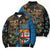 Fijian and Australian Culture Together Bomber Puffer Jacket Aboriginal Art and Tapa Motifs with Kangaroo and Palm Tree - Polynesian Pride
