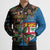 Fijian and Australian Culture Together Bomber Puffer Jacket Aboriginal Art and Tapa Motifs with Kangaroo and Palm Tree - Polynesian Pride