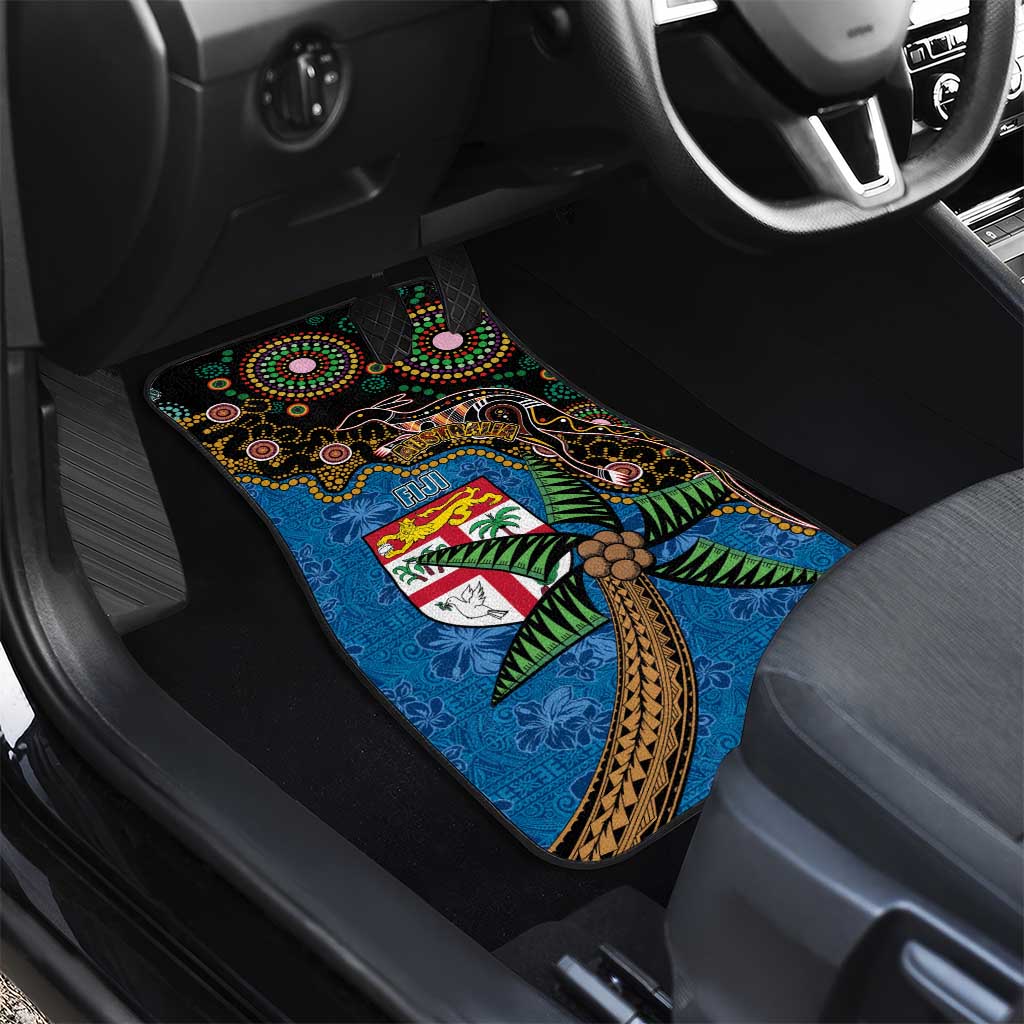 Fijian and Australian Culture Together Car Mats Aboriginal Art and Tapa Motifs with Kangaroo and Palm Tree - Polynesian Pride