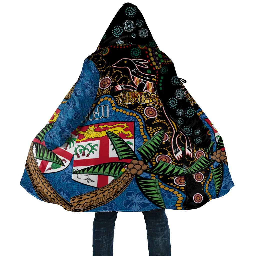 Fijian and Australian Culture Together Cloak Aboriginal Art and Tapa Motifs with Kangaroo and Palm Tree - Polynesian Pride