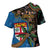 Fijian and Australian Culture Together Cross Shoulder Shirt Aboriginal Art and Tapa Motifs with Kangaroo and Palm Tree - Polynesian Pride