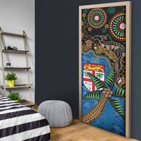 Fijian and Australian Culture Together Door Cover Aboriginal Art and Tapa Motifs with Kangaroo and Palm Tree - Polynesian Pride