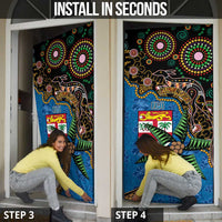 Fijian and Australian Culture Together Door Cover Aboriginal Art and Tapa Motifs with Kangaroo and Palm Tree - Polynesian Pride
