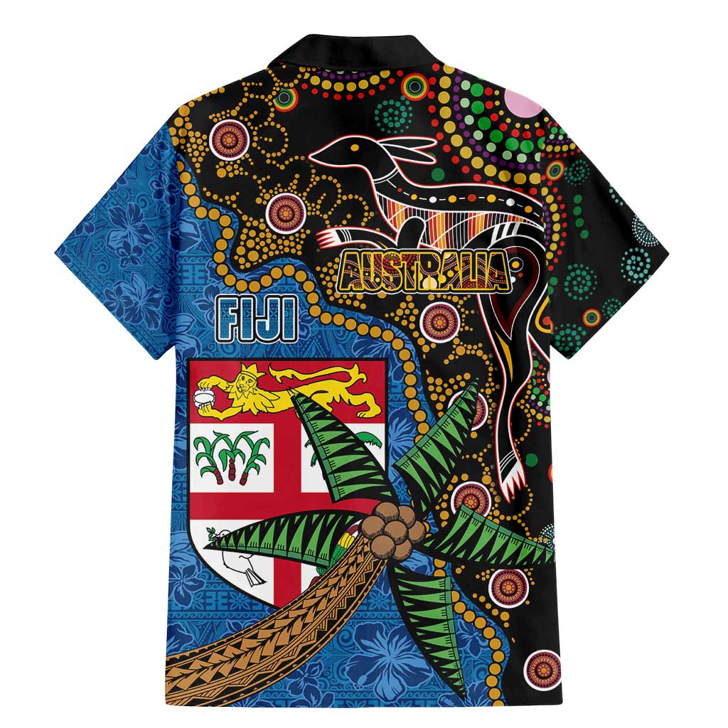 Fijian and Australian Culture Together Family Matching Mermaid Dress and Hawaiian Shirt Aboriginal Art and Tapa Motifs with Kangaroo and Palm Tree - Polynesian Pride