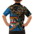 Fijian and Australian Culture Together Family Matching Off The Shoulder Long Sleeve Dress and Hawaiian Shirt Aboriginal Art and Tapa Motifs with Kangaroo and Palm Tree - Polynesian Pride