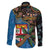 Fijian and Australian Culture Together Family Matching Off The Shoulder Long Sleeve Dress and Hawaiian Shirt Aboriginal Art and Tapa Motifs with Kangaroo and Palm Tree - Polynesian Pride