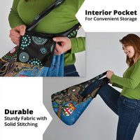 Fijian and Australian Culture Together Grocery Bag Aboriginal Art and Tapa Motifs with Kangaroo and Palm Tree - Polynesian Pride