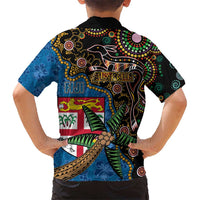 Fijian and Australian Culture Together Hawaiian Shirt Aboriginal Art and Tapa Motifs with Kangaroo and Palm Tree - Polynesian Pride