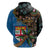 Fijian and Australian Culture Together Hoodie Aboriginal Art and Tapa Motifs with Kangaroo and Palm Tree - Polynesian Pride