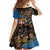 Fijian and Australian Culture Together Kid Short Sleeve Dress Aboriginal Art and Tapa Motifs with Kangaroo and Palm Tree - Polynesian Pride