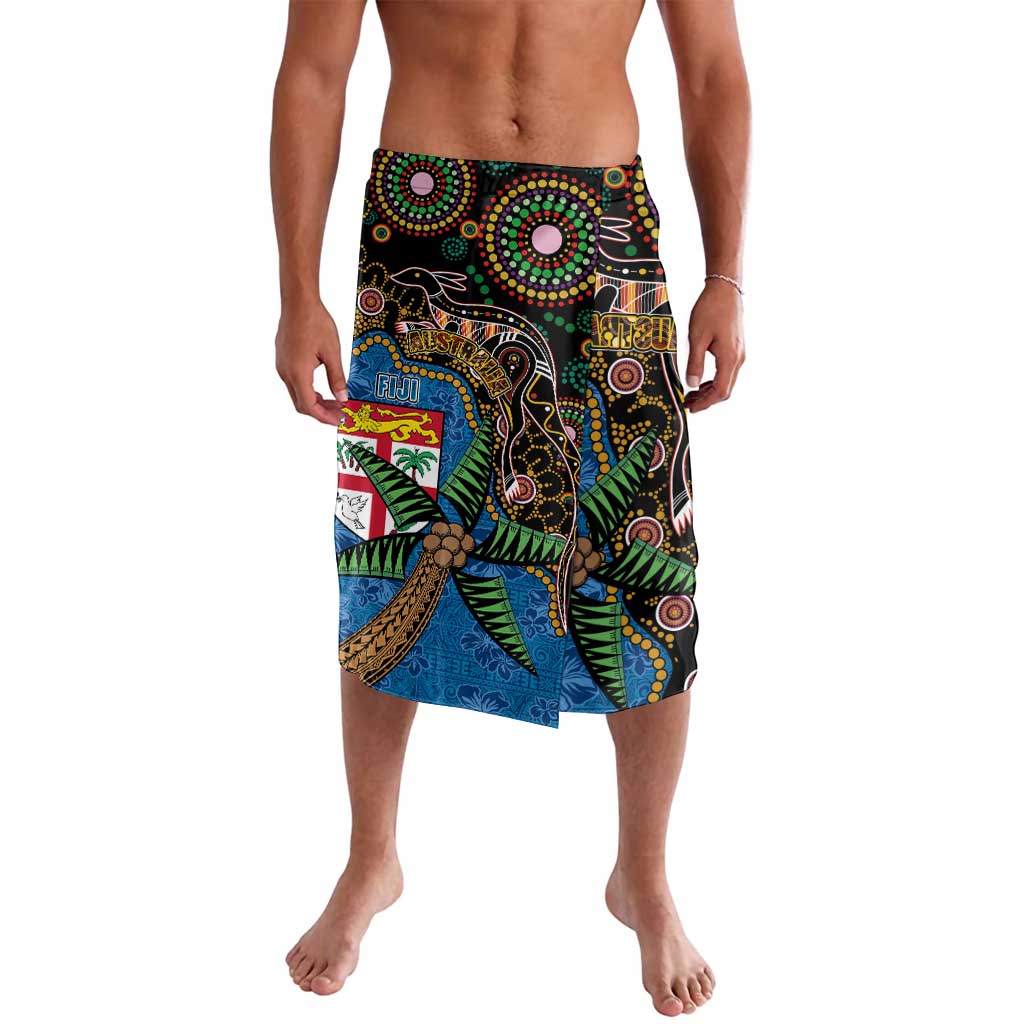 Fijian and Australian Culture Together Lavalava Aboriginal Art and Tapa Motifs with Kangaroo and Palm Tree - Polynesian Pride