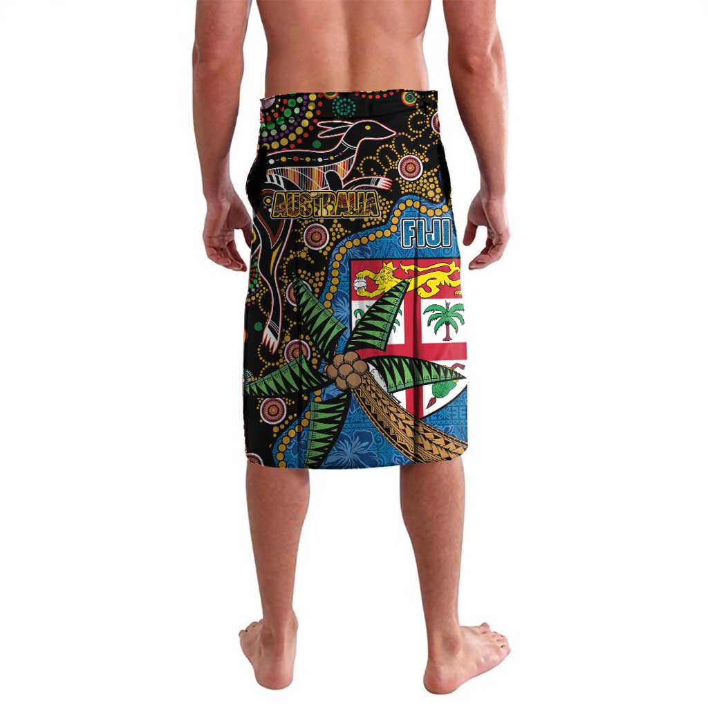 Fijian and Australian Culture Together Lavalava Aboriginal Art and Tapa Motifs with Kangaroo and Palm Tree - Polynesian Pride