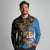 Fijian and Australian Culture Together Long Sleeve Polo Shirt Aboriginal Art and Tapa Motifs with Kangaroo and Palm Tree - Polynesian Pride