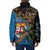 Fijian and Australian Culture Together Padded Jacket Aboriginal Art and Tapa Motifs with Kangaroo and Palm Tree - Polynesian Pride