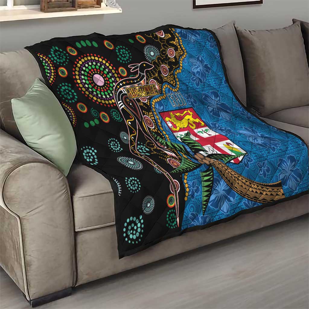 Fijian and Australian Culture Together Quilt Aboriginal Art and Tapa Motifs with Kangaroo and Palm Tree - Polynesian Pride