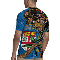 Fijian and Australian Culture Together Rugby Jersey Aboriginal Art and Tapa Motifs with Kangaroo and Palm Tree - Polynesian Pride