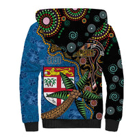 Fijian and Australian Culture Together Sherpa Hoodie Aboriginal Art and Tapa Motifs with Kangaroo and Palm Tree - Polynesian Pride