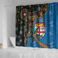 Fijian and Australian Culture Together Shower Curtain Aboriginal Art and Tapa Motifs with Kangaroo and Palm Tree - Polynesian Pride