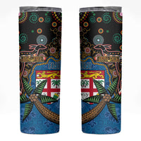 Fijian and Australian Culture Together Skinny Tumbler Aboriginal Art and Tapa Motifs with Kangaroo and Palm Tree - Polynesian Pride