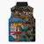 Fijian and Australian Culture Together Sleeveless Puffer Jacket Aboriginal Art and Tapa Motifs with Kangaroo and Palm Tree - Polynesian Pride