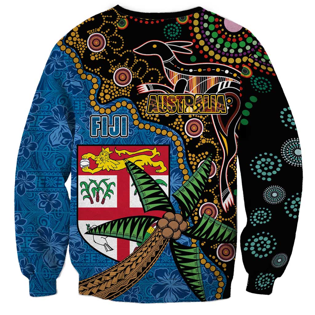 Fijian and Australian Culture Together Sweatshirt Aboriginal Art and Tapa Motifs with Kangaroo and Palm Tree - Polynesian Pride