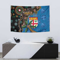 Fijian and Australian Culture Together Tapestry Aboriginal Art and Tapa Motifs with Kangaroo and Palm Tree - Polynesian Pride