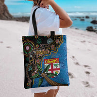 Fijian and Australian Culture Together Tote Bag Aboriginal Art and Tapa Motifs with Kangaroo and Palm Tree - Polynesian Pride