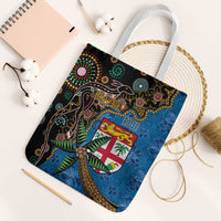 Fijian and Australian Culture Together Tote Bag Aboriginal Art and Tapa Motifs with Kangaroo and Palm Tree - Polynesian Pride