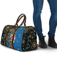 Fijian and Australian Culture Together Travel Bag Aboriginal Art and Tapa Motifs with Kangaroo and Palm Tree - Polynesian Pride