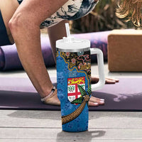 Fijian and Australian Culture Together Tumbler With Handle Aboriginal Art and Tapa Motifs with Kangaroo and Palm Tree - Polynesian Pride