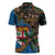 Fijian and Australian Culture Together Zipper Polo Shirt Aboriginal Art and Tapa Motifs with Kangaroo and Palm Tree - Polynesian Pride
