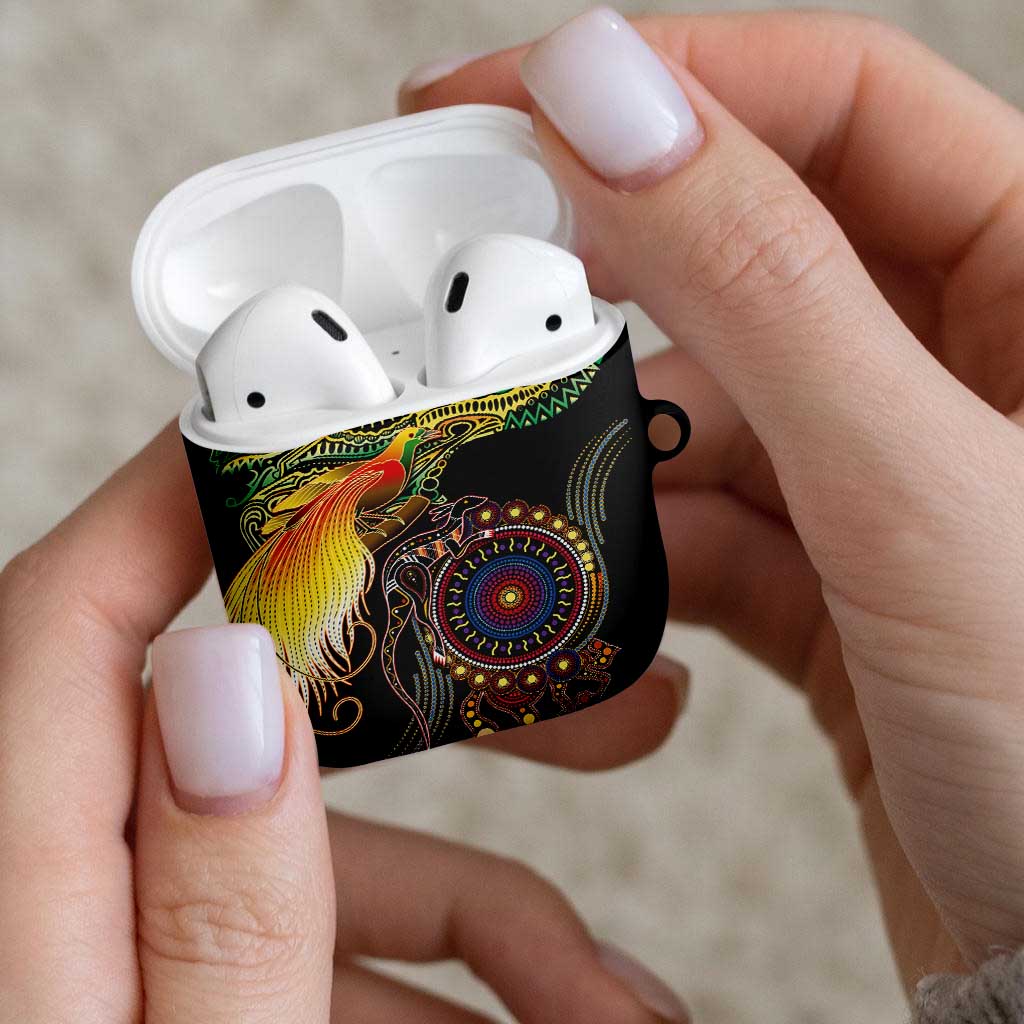 Papua New Guinea and Australia Together AirPods Case Bird of Paradise and Kangaroo Melanesian Aboriginal Motifs - Polynesian Pride