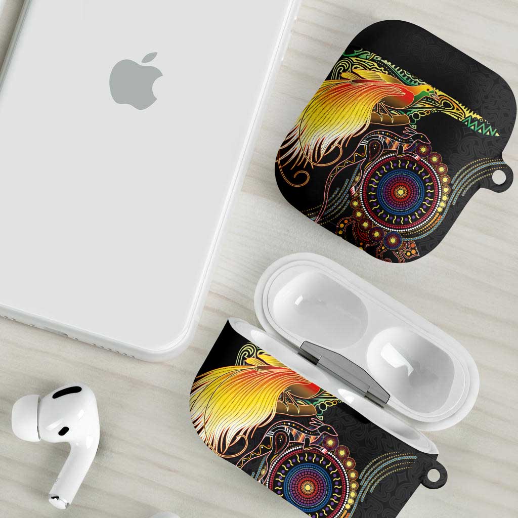 Papua New Guinea and Australia Together AirPods Case Bird of Paradise and Kangaroo Melanesian Aboriginal Motifs - Polynesian Pride