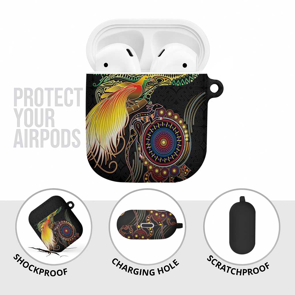 Papua New Guinea and Australia Together AirPods Case Bird of Paradise and Kangaroo Melanesian Aboriginal Motifs - Polynesian Pride