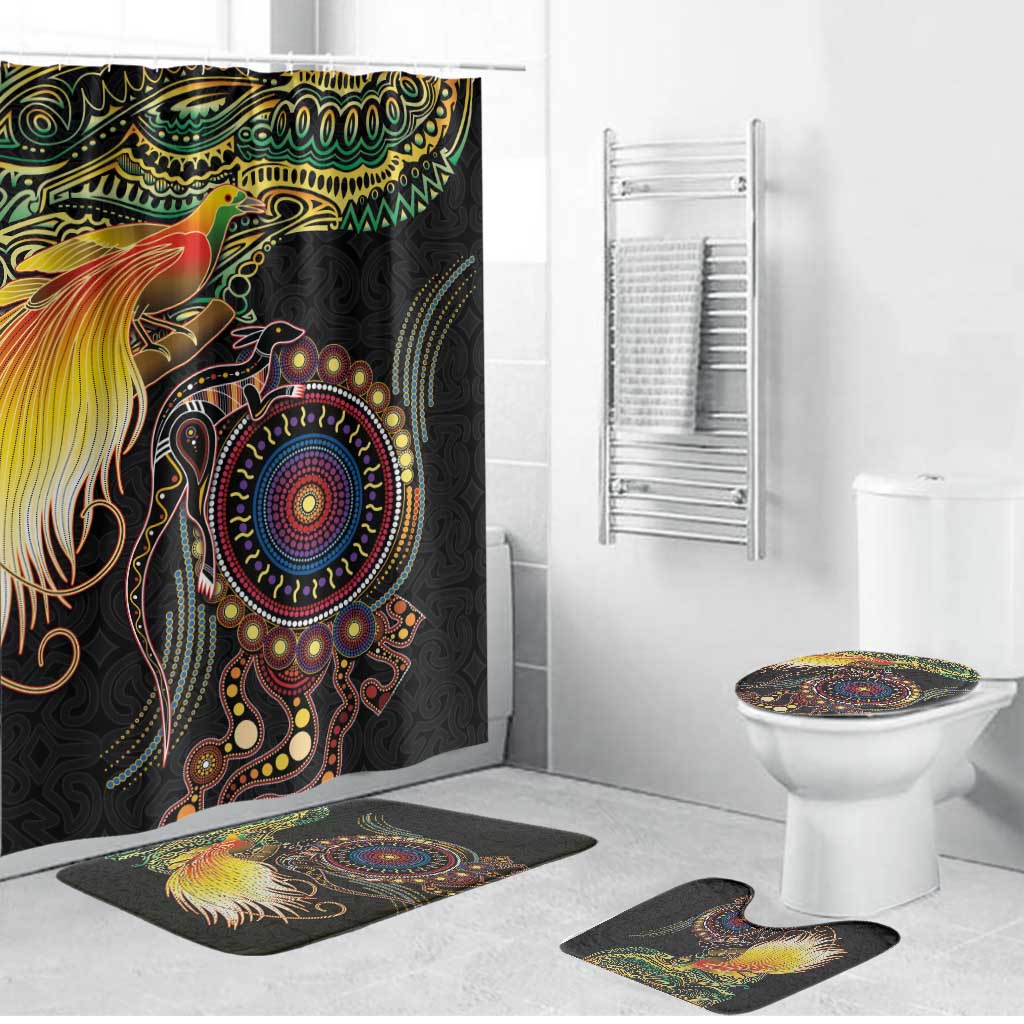 Papua New Guinea and Australia Together Bathroom Set Bird of Paradise and Kangaroo Melanesian Aboriginal Motifs - Polynesian Pride