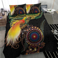 Papua New Guinea and Australia Together Bedding Set Bird of Paradise and Kangaroo Melanesian Aboriginal Motifs - Polynesian Pride