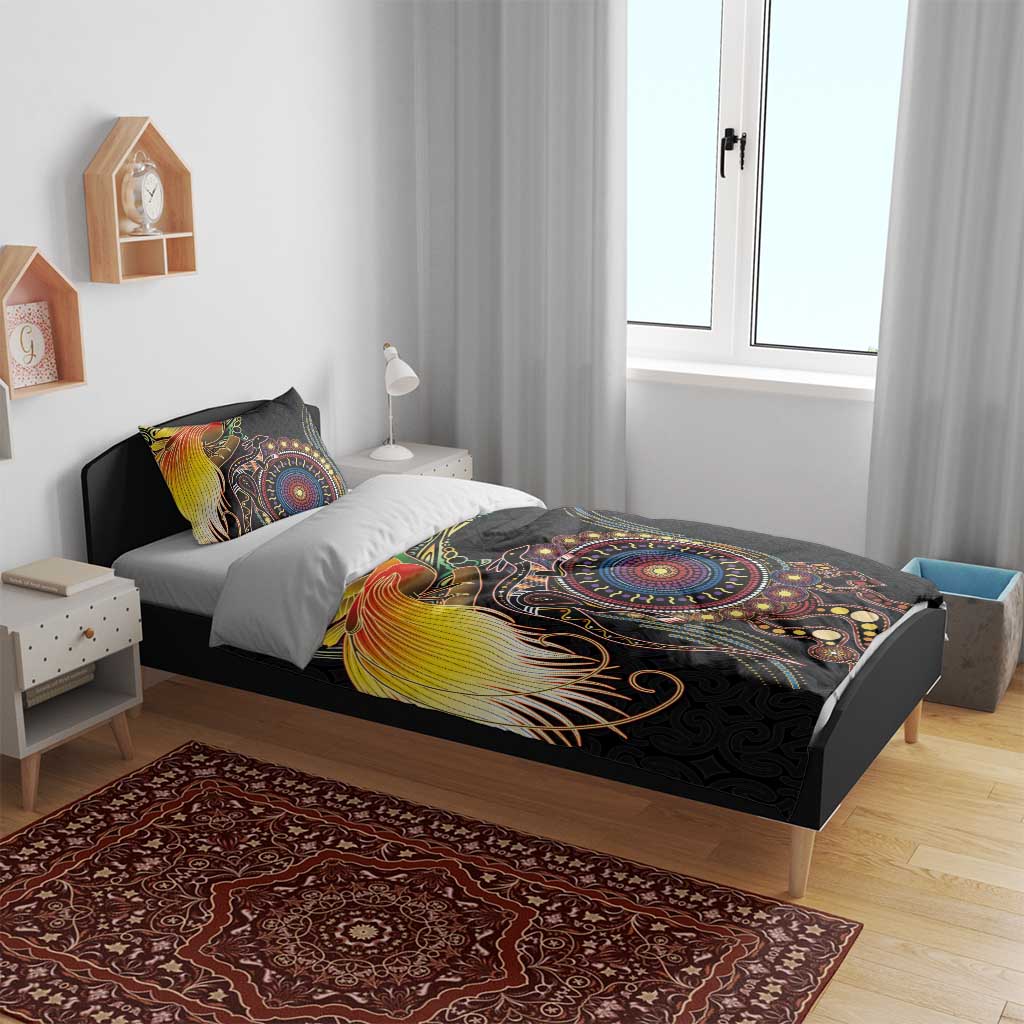 Papua New Guinea and Australia Together Bedding Set Bird of Paradise and Kangaroo Melanesian Aboriginal Motifs - Polynesian Pride