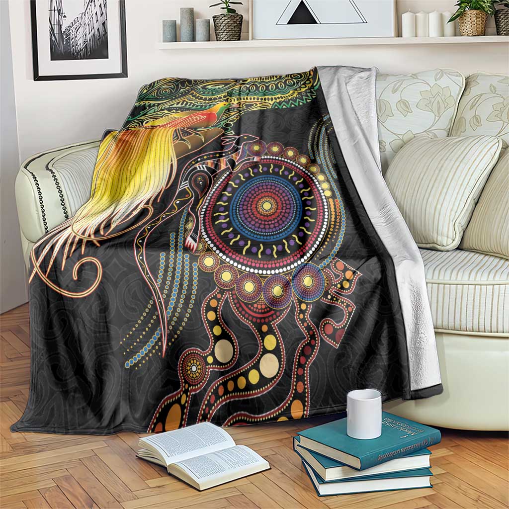 Papua New Guinea and Australia Together Blanket Bird of Paradise and Kangaroo Melanesian Aboriginal Motifs - Polynesian Pride