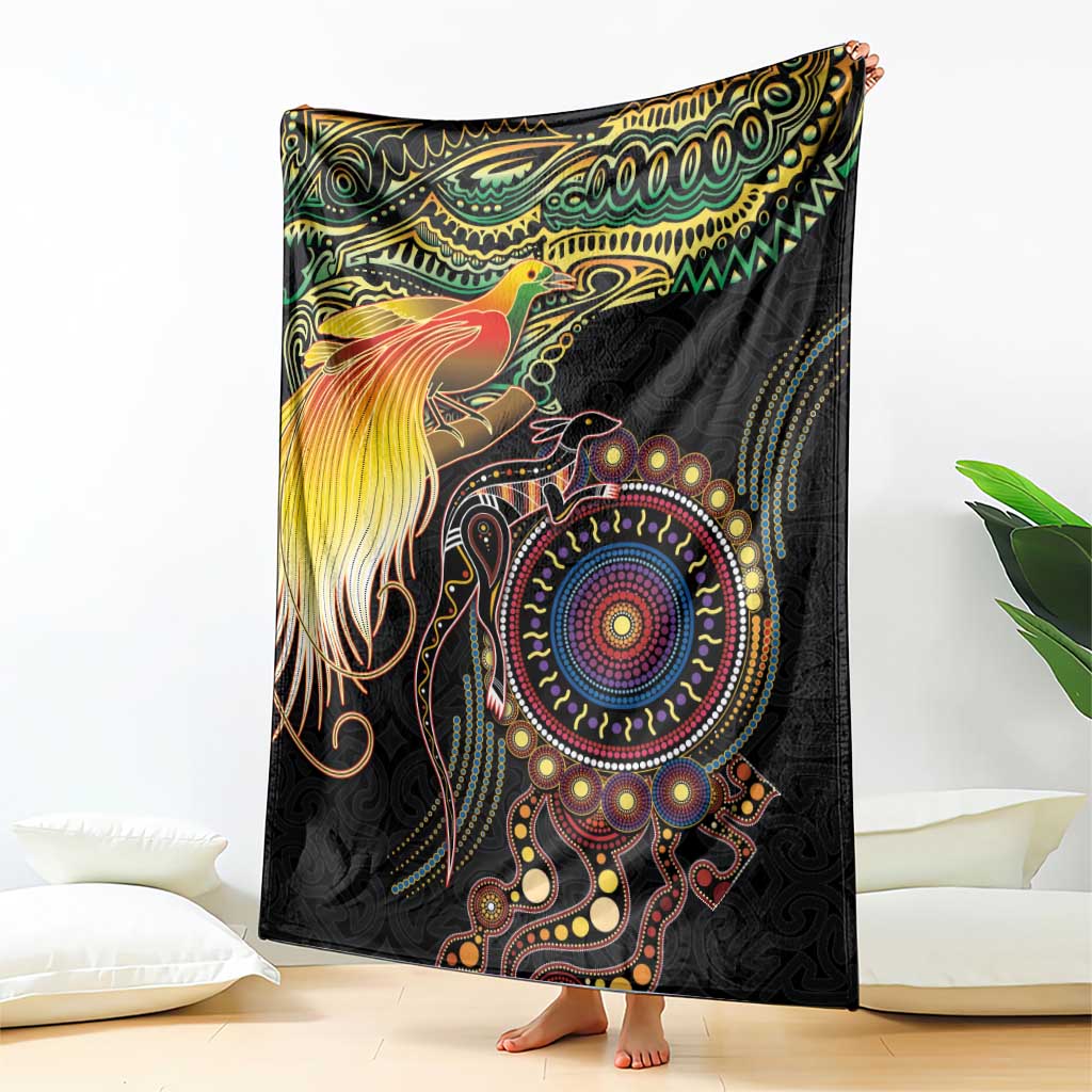 Papua New Guinea and Australia Together Blanket Bird of Paradise and Kangaroo Melanesian Aboriginal Motifs - Polynesian Pride