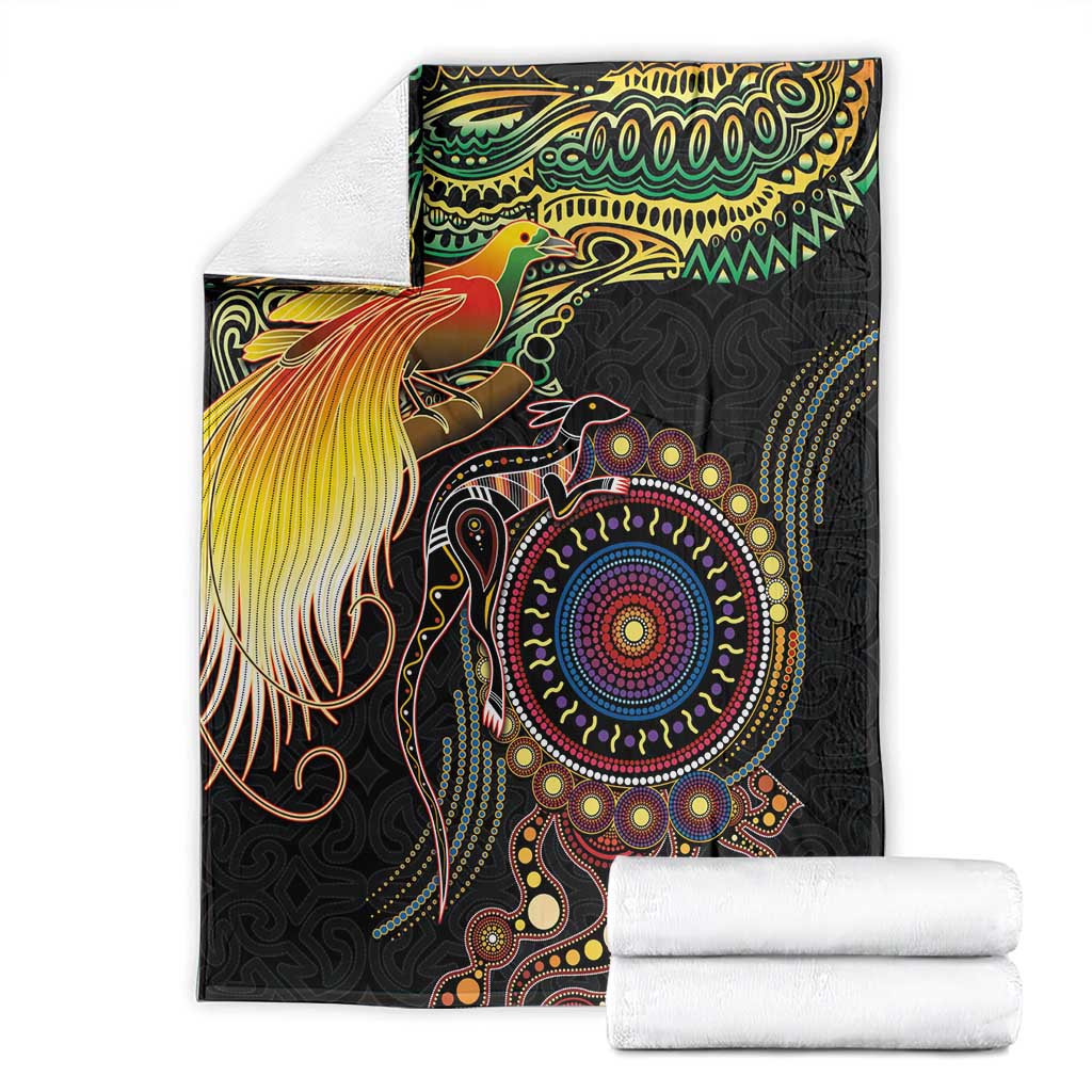 Papua New Guinea and Australia Together Blanket Bird of Paradise and Kangaroo Melanesian Aboriginal Motifs - Polynesian Pride