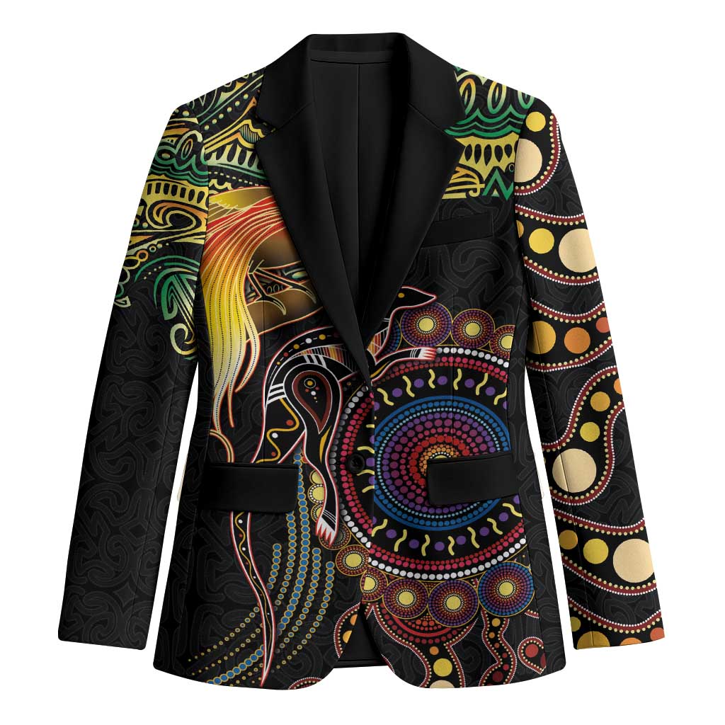 Papua New Guinea and Australia Together Blazer Bird of Paradise and Kangaroo Melanesian Aboriginal Motifs - Polynesian Pride