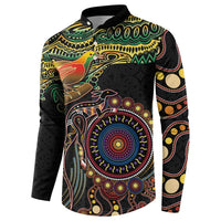 Papua New Guinea and Australia Together Button Sweatshirt Bird of Paradise and Kangaroo Melanesian Aboriginal Motifs - Polynesian Pride