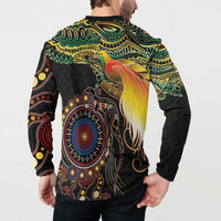 Papua New Guinea and Australia Together Button Sweatshirt Bird of Paradise and Kangaroo Melanesian Aboriginal Motifs - Polynesian Pride