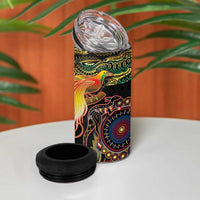 Papua New Guinea and Australia Together 4 in 1 Can Cooler Tumbler Bird of Paradise and Kangaroo Melanesian Aboriginal Motifs - Polynesian Pride