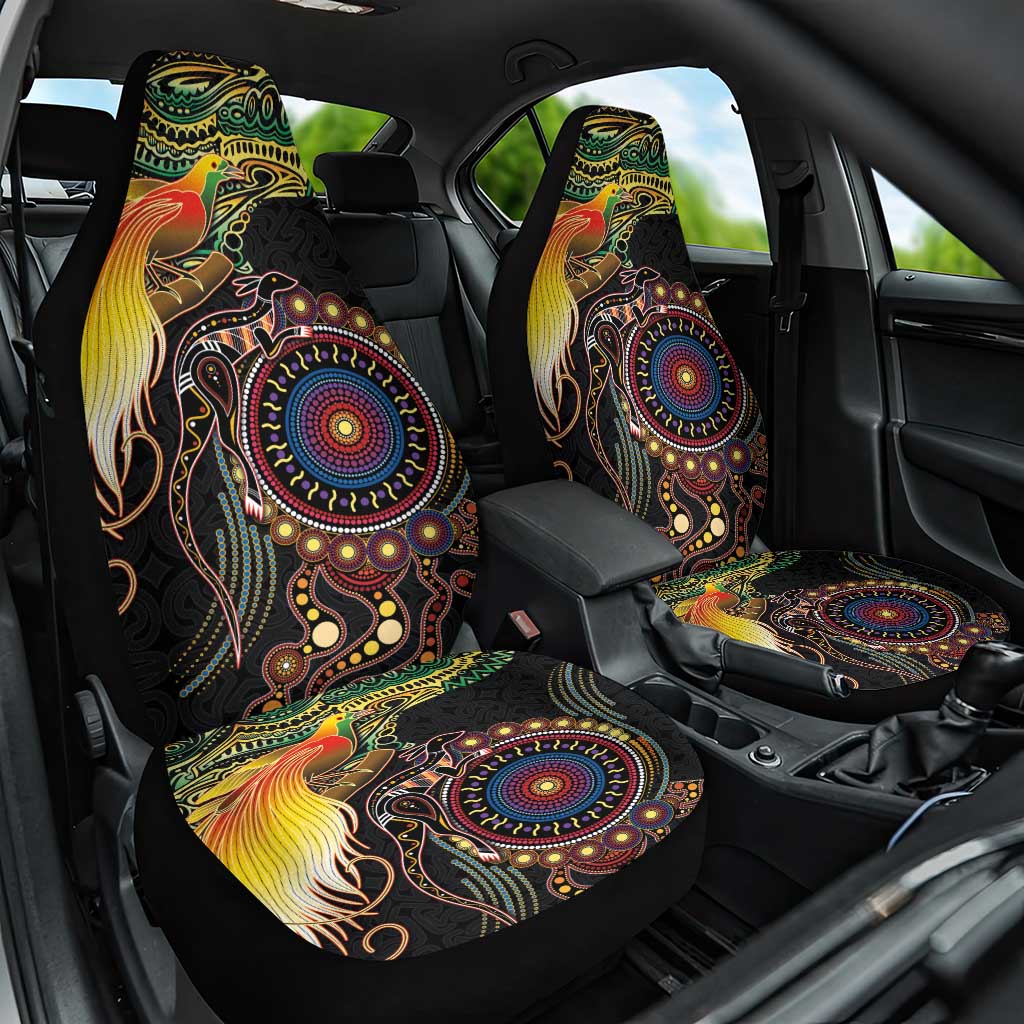 Papua New Guinea and Australia Together Car Seat Cover Bird of Paradise and Kangaroo Melanesian Aboriginal Motifs - Polynesian Pride